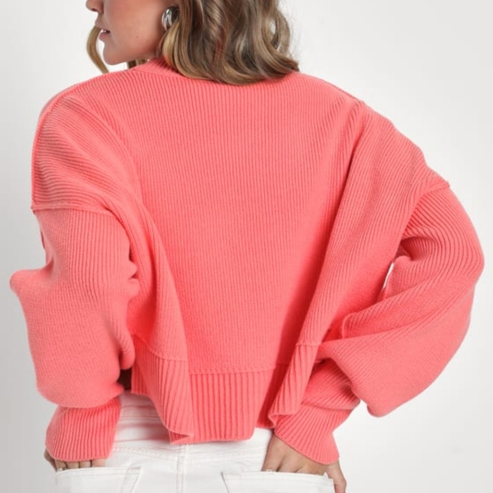 Free People Easy Street Cropped Pullover Sweater In Coral Size XL - Picture 3 of 8